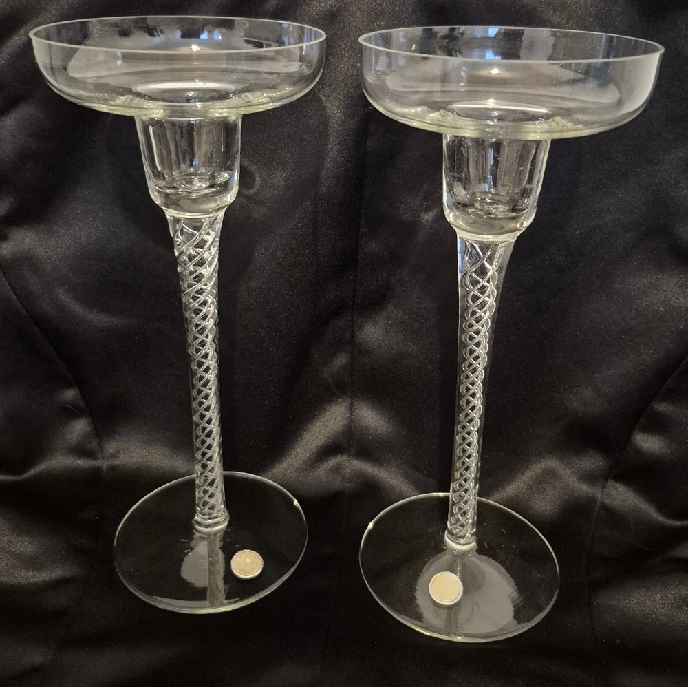 Romanian Crystal Air Twist Stem Candle Holders